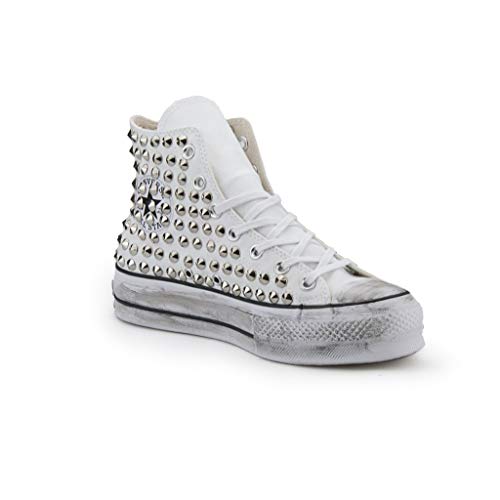  Scarpe Platform Personalizzate Borchiate Sneakers (Artigianali) con Borchie Cono Argento Effetto Invecchiato 38 EU