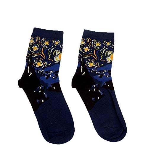 YiGo Pintura Al óleo Famosa De 1 Par Divertidos Calcetines De Algodón Calcetín Arte Estéticos Calcetines De Colores Resumen West Calcetines Pintura Para Las Mujeres Adultas, Cielo Nocturno