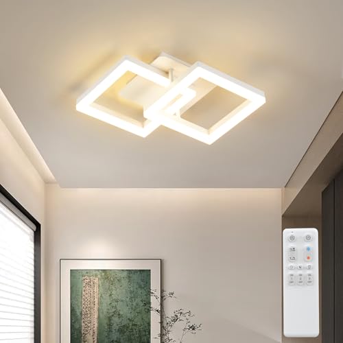ANTENLICHT Plafoniera LED Soffitto Moderna 20W Dimmerabile con Telecomando 3000-6500K, Funzione di Memoria, Lampada da Soffitto per Camera da letto Sala Cucina Corridoio, Bianco 44x28x10cm