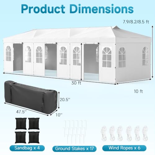 Image of Tangkula 10x30 FT Pop Up Canopy with Center Lock