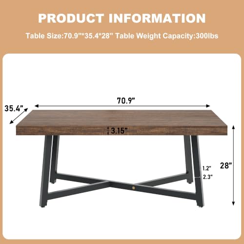 Image of 71 inch Farmhouse Dining Table for 4-8 People,Industrial Kitchen Table,Brown