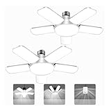 Kofarrten LED Garage Lights, 80W LED Garage Ceiling Lights with 5 Deformable Panels, 8000LM LED Shop Lights for Garages E26/E27 LED Light Bulbs for Garage Ceiling, Workshop, Warehouse (2 Packs)