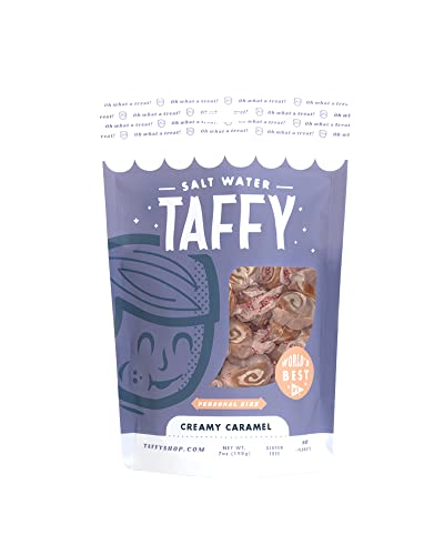 Taffy Shop Creamy Caramel Salt Water Taffy - Small Batch Salt Water Taffies Made In The Usa - Super Soft, Sweet, Taffy Candy - Guaranteed Fresh - Gluten-Free, Soy-Free, Peanut Free - Personal (7Oz) Bag #TOP1