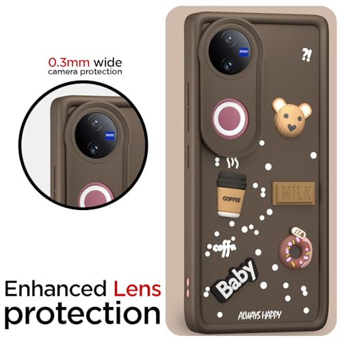 Image of Pikkme Back Cover for iQOO Z10R 5G / Vivo V50 5G / V50e 5G / Vivo T4R 5G | Cute Fun Cartoon 3D Bear Silicone Full Body Protection Bumper Cover (Brown)
