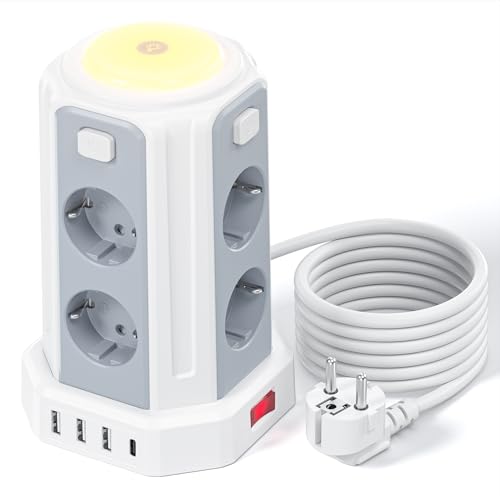 12 en 1 Multiprise avec Interrupteur (3600W/16A), 3M Tour Multiprise