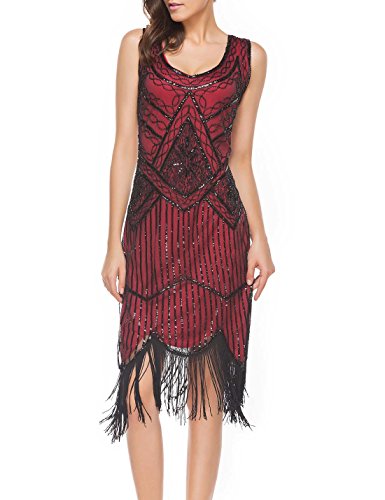 uniq sense xs-4xl Women's Roaring 20s V-Neck Gatsby Dresses- Vintage Inpired Sequin Beaded Flapper Dresses