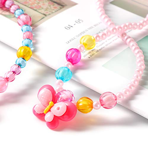 Hifot Kids Jewelry Little Girls Necklace Bracelet Ring Clip-on Earrings Hair Clips Set, Costume Jewelry Party Favors Gift for Dress up Pretend Play - Flower
