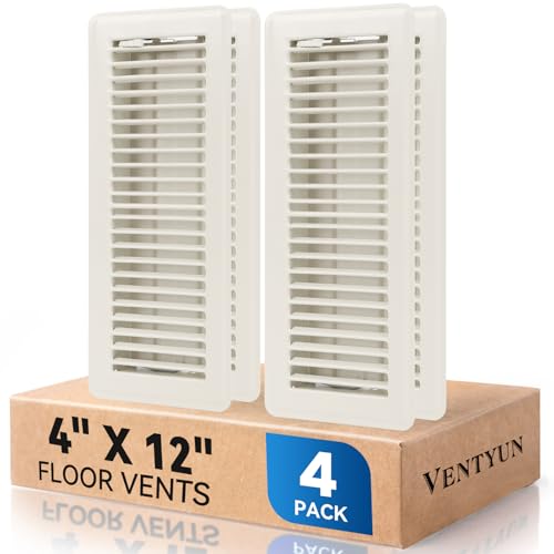 VENTYUN 4 x 12 Floor Register Vent Covers 4-Pack Walkable Powder-Coated Metal Vent Covers with Adjustable Airflow Curved Safe Edges for Floor/Wall Cream White