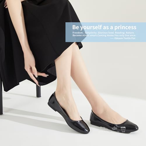 Image of Obtaom Round Toe Women Flat Shoes Slip on Girls Dress Black Ballet Flats
