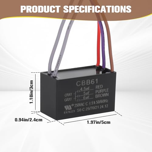 Image of Podoy Ceiling Fan Capacitor CBB61 5 Wire for Compatible with New Tech 4.5uf+5uf+6uf 250VAC (Pack of 2)