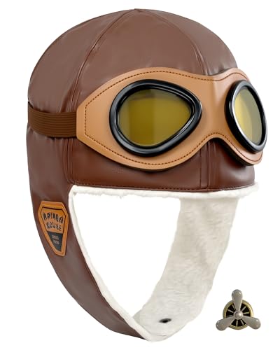 Dnicukii Aviator Hat 3Pcs 1920s Vintage Aviator Hat With Goggles Brooch Halloween Aviation Pilot Theme Party Career Day Birthday Cosplay Costume