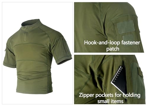 Tactical Short Sleeve Shirts for Men Military Combat T Shirt Workout Gym T-Shirt 1/4 Zip with 2 Pockets4