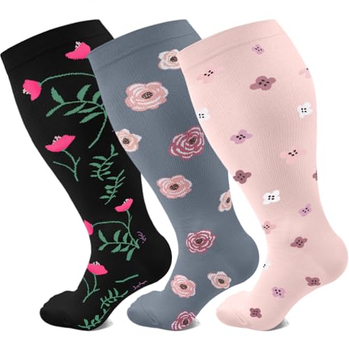 Image of Plus Size Compression Socks for Women Men Wide Calf 15-20 mmHg Extra Large for Circulation Support Recovery