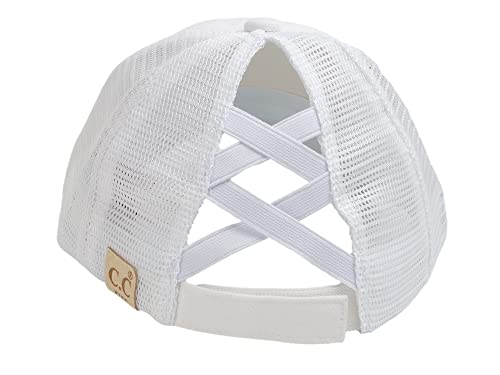C.C Girls Smile Embroidered Criss Cross Cap Ponytail Hat, White4