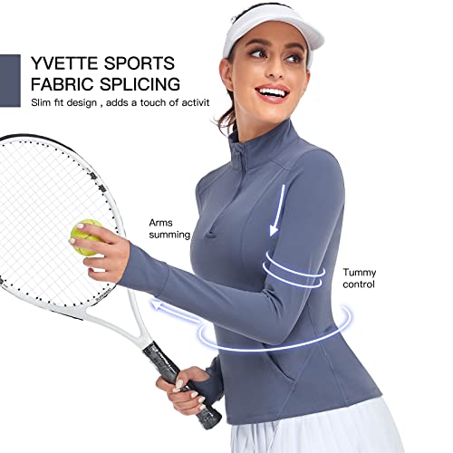 Women's 1/4 Zip Pullover Microfleece Jackets Long Sleeve Mock Neck Sweatshirt Tops With Pockets For Running Hiking Blue #TOP5