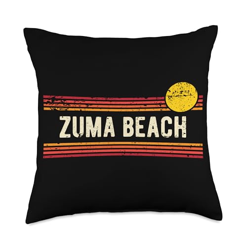 Zuma Beach, CA, Retro Vintage Distressed Style Sunset Design...