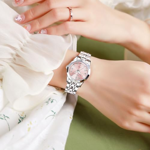 Image of OLEVS Womens Watch Fashion Dress Diamond Female Watches for Ladies Analog Stainless Steel Waterproof Luminous Day Date Two Tone Wristwatch