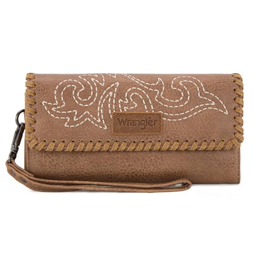 Image of Montana West X Wrangler Western Wallets for Women Trifold Wristlet Wallets Large Capacity Women Clutch Wallet with Coin Purse