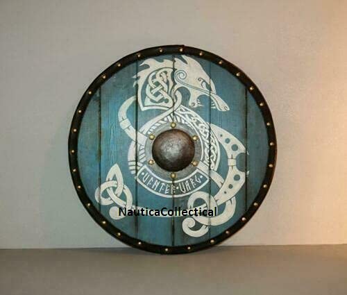 Bouclier médiéval rond en bois et acier viking - Bouclier médiéval - Rond - Médiéval - Rond - Bouclier - En bois - Pour reproduction, cosplay, bouclier
