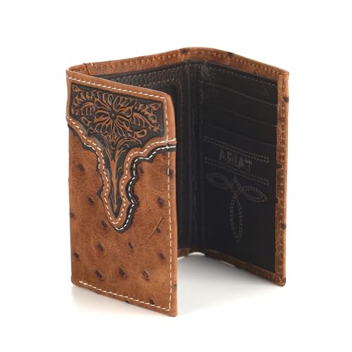 ARIAT Men's Tri-Fold Ostrich Print Floral Embossed Wallet - A3553202 One Size4