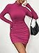 HBQ Women's Casual Sweater Dress Turtleneck Ribbed Bodycon Long Sleeve Mini Knit Dresses 2025 Fashion-Rose Red-L