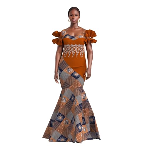 Image of iooiooi Womens Elegant Ankara Maxi Mermaid Dress Lace Decorated African Gowns