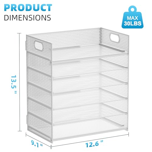 Marbrasse 6 Tier Paper Organizer Letter Tray - Mesh Desk File Organizer with Handle, Paper Sorter for Letter/A4 Office File Folder Holder - White - Image 4