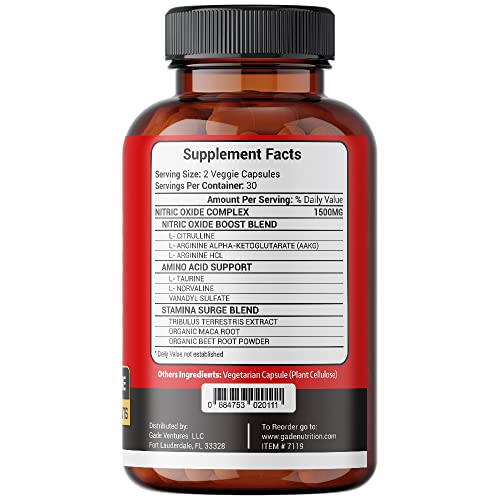 Nitric Oxide Supplement - L Arginine Capsules – Helps To Improve Energy, Endurance & Performance - Pre Workout - Muscle Builder - With All Essential Amino Acid, Maca Root & Beet Root - 2 Month Supply #TOP1