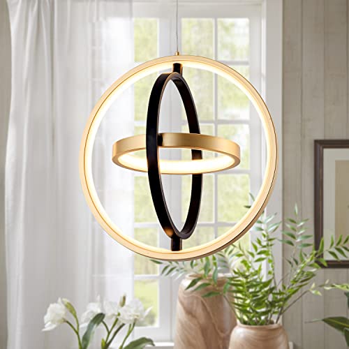 DotoKotl Modern LED Chandelier DIY Creative Chandelier Adjustable Hanging Round Ring 3 Ring 4000K Warm White Light Fixture for Dining Room Bedroom Kitchen Island Hall Black Gold (D = 11.8") by DotoKotl - Used condition - US$58.73
