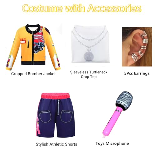 9Pcs Girls Pop Singer Costume Halloween Costume Cosplay Outfits with Accessories for Kids3
