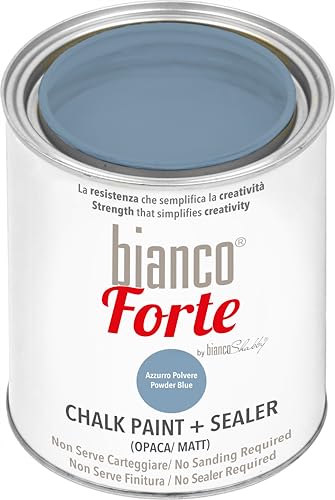 Bianco Forte - Azul Empolvado - (1L) Pintura a la Tiza con Acabado/Protección 2 en 1: Chalk Paint Súper Resistente para Muebles, Paredes y Puertas – Secado Rápido, Interior/Exterior, Mate