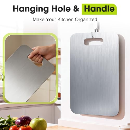 Tabla de Cortar de Acero Inoxidable - Juego de 3 Piezas (Mediana, Grande y Extra Grande), Tablas Dobles para Carnes, Verduras y Frutas, Aptas para Lavavajillas miniatura 7