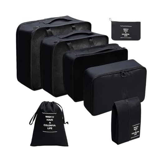 Organizador Viagem Kit 7 Peças - Necessaire para Bagagem Malas Roupas Bolsa Cosméticos Higiene - Dobrável Impermeável Multiuso Feminina Masculina Unissex Grande Compacto Prático (PRETO)