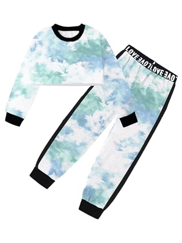 Image of Betusline Girls 2 Piece Outfits Girls Cropped Sweatsuit Pants Outfit Clothes Set, 4T-14 Years