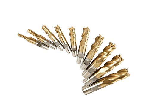 Image of 10 PC Titanium Nitride Coated End Mill Set - 4 Flute Tin End Mill for Milling Machines
