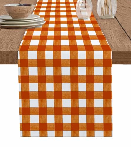 Burnt Orange Checkered Table Runner 108 Inches Long Farmhouse Dress Scarves, Farmhouse Buffalo Plaid Dining Tablerunner for Coffee Table/Kitchen Island/Party Décor, 13