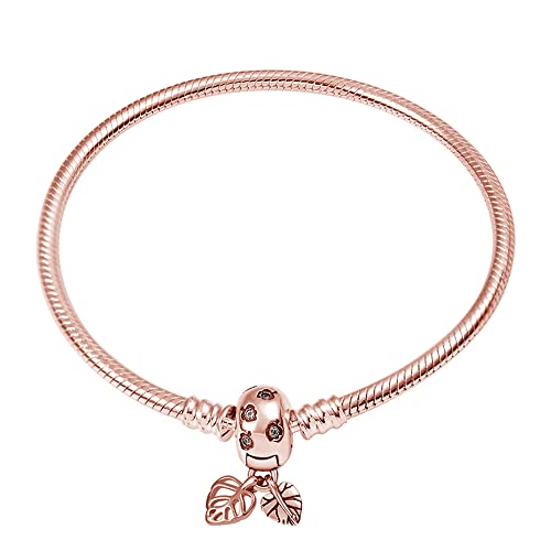 Image of 925 Sterling Silver Snake Chain Bracelets Fit Pandora Charms,Heart Clasp Bracelets Perfect For Any Glamour Gift for Women with 5 A Cubic Zirconia