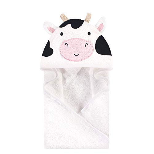 Image of Hudson Baby Unisex Baby Cotton Animal Face Hooded Towel, Cow, One Size