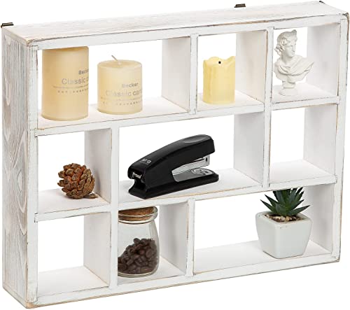Image of Diamond Wood Arts 9-Slot Shelf Wood Wall Mountable & Freestanding Shelf for Table, Desk.Living Room,Kitchen,Children Room(Rustic White)