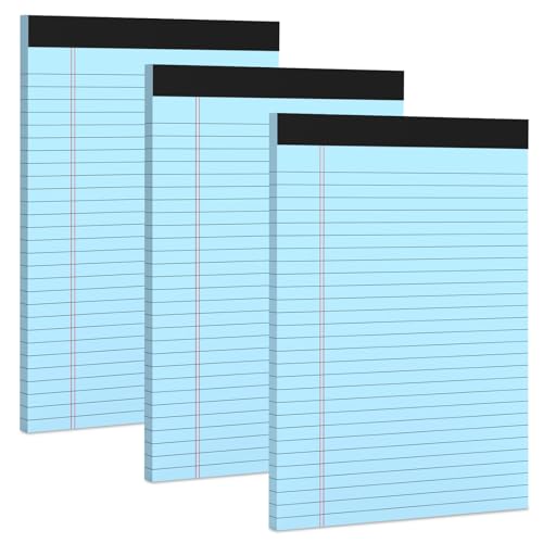 Image of 3 Pack Blue Legal Pads 8.5 x 11 Note Pads, Wide Ruled Notepads 8.5 x 11