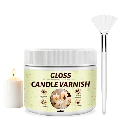 NoxGule Kerzenlack Kerzenkleber Kerzenlack für Wasserschiebefolie Gloss Varnish Vergilbungshemmend Wasserfest Abriebfest zum Schutz von Kerzen Geeignet Inklusive Weißem Pinsel