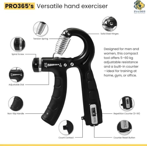 Buy PRO365 Complete Hand Strength & Support Kit – Gym Gloves, Adjustable Hand Gripper with Counter, Finger Strengthener & Wrist Support Straps for Workout, Grip Training, Fitness & Rehabilitation Online at Low Prices in India - Image 6