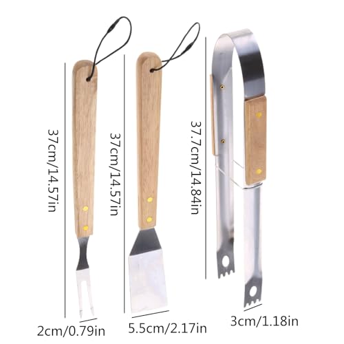 Set de herramientas para parrilla con mango de madera miniatura 4