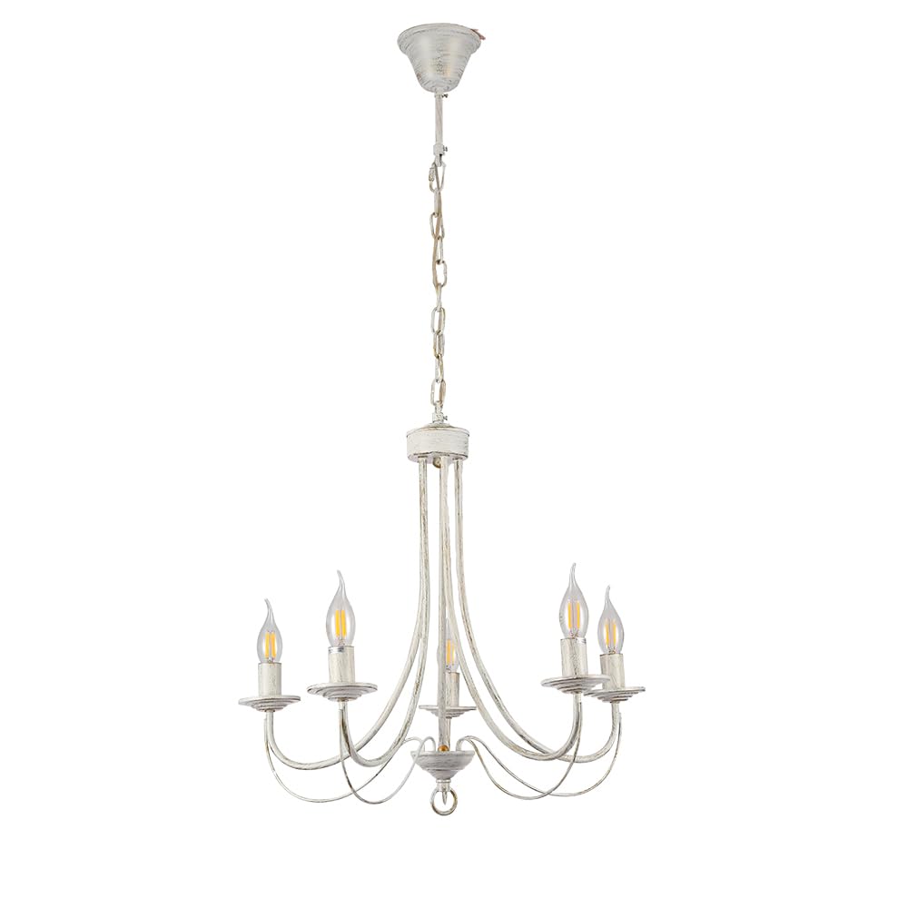 Tekled Gold Brushed White Rice Metal Arm Candle Ceiling Chandelier Light | E14 Fitting | Modern Minimalist Design | For Living Rooms Dining Halls Hallways Foyers | 5 Candle (Bulb Not Included)