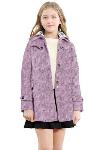Image of Betusline Girls' Dress Coat, Kids Hoodie Wool Blend Coats Fall Winter Outerwear Peacoat,2-14 Years