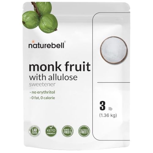 Monk Fruit & Allulose Sweetener with No Erythritol, 3 Pounds | 0 Aftertaste, 0 Calories, 0 Net Carbs – 1:1 Sugar Substit