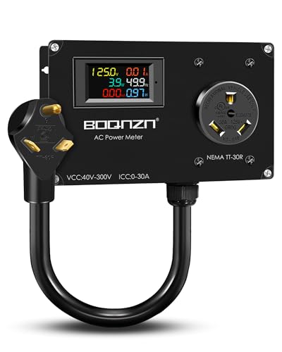 30A 125V AC Power Meter, NEMA TT-30P to TT-30R Outlet Monitor, Multifunction Energy Monitor Voltage Current Frequency Power Factor, LCD Display Digital Multimeter Tester with Input Wiring Harness