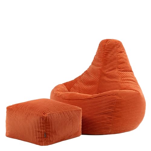 Icon Dalton Sitzsack mit Hocker Cord, Orange, Gaming Sitzsack Erwachsene mit Füllung, Bean Bag, Cord Sessel, Lounge Sessel, Lounge Stuhl, Schlafzimmer, Wohnzimmer, Wohnzimmer Möbel Icon Dalton Sitzsack mit Hocker Cord, Orange, Gaming Sitzsack Erwachsene mit Füllung, Bean Bag, Cord Sessel, Lounge Sessel, Lounge Stuhl, Schlafzimmer, Wohnzimmer, Wohnzimmer Möbel