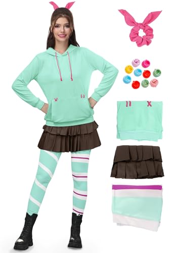 ALIREVERIE Women Halloween Vanelop Vo Pocket Skirt Costume Schweet Long Sleeve Hoodie Funny Party Legging Outfits Mint Green M