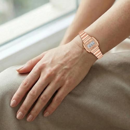 Image of Shocknshop Digital Square Small Dial LED Ladies Stainless Steel Strap Watch for Women and Girls -WCH385
